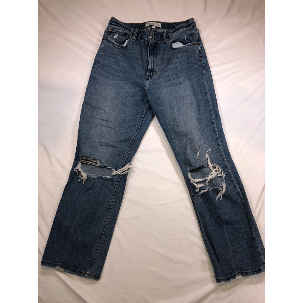 Abercrombie & Fitch Ankle Straight Ultra High Rise Distressed Jeans 28 6R Medium